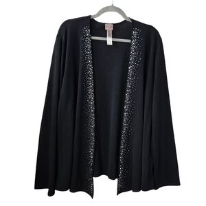 Chico's Easywear Sz 3/US XL/16 Black Studded Open Front‎ Long Sleeve Cardigan